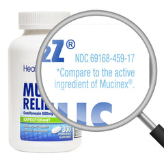 HealthA2Z Mucus Relief tablets shown for simple, extended mucus thinning.