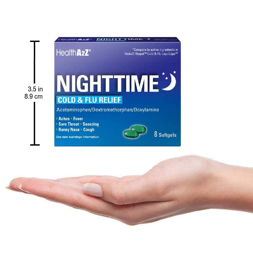  HealthA2Z Nighttime bottle closeup label showing 192 softgels and multi-symptom support