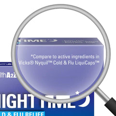 A pile of HealthA2Z Nighttime softgels highlighting easy nightly dosing