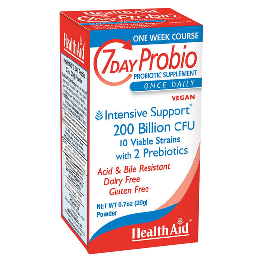 HealthAid 7 Day Probio bottle showing capsules for daily digestive balance on the go