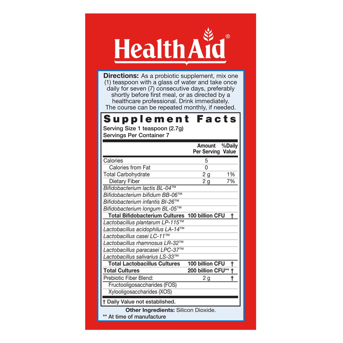 HealthAid 7 Day Probio packaging reveals vegan shelf-stable formula and ingredients