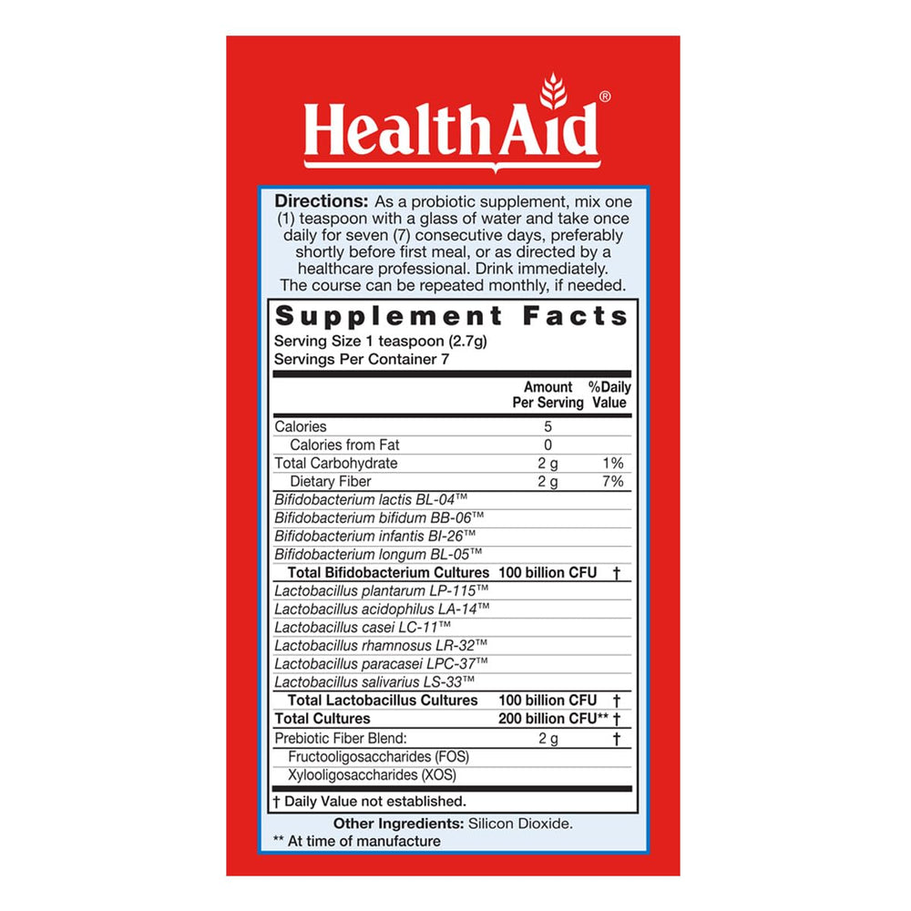 HealthAid 7 Day Probio packaging reveals vegan shelf-stable formula and ingredients