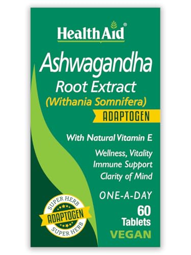 HealthAid Ashwagandha 350 mg tablet close-up highlighting focused, balanced energy.