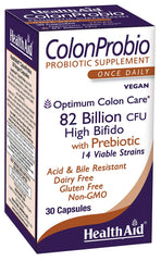 HealthAid ColonProbio 82 Billion bottle close-up for daily colon support.