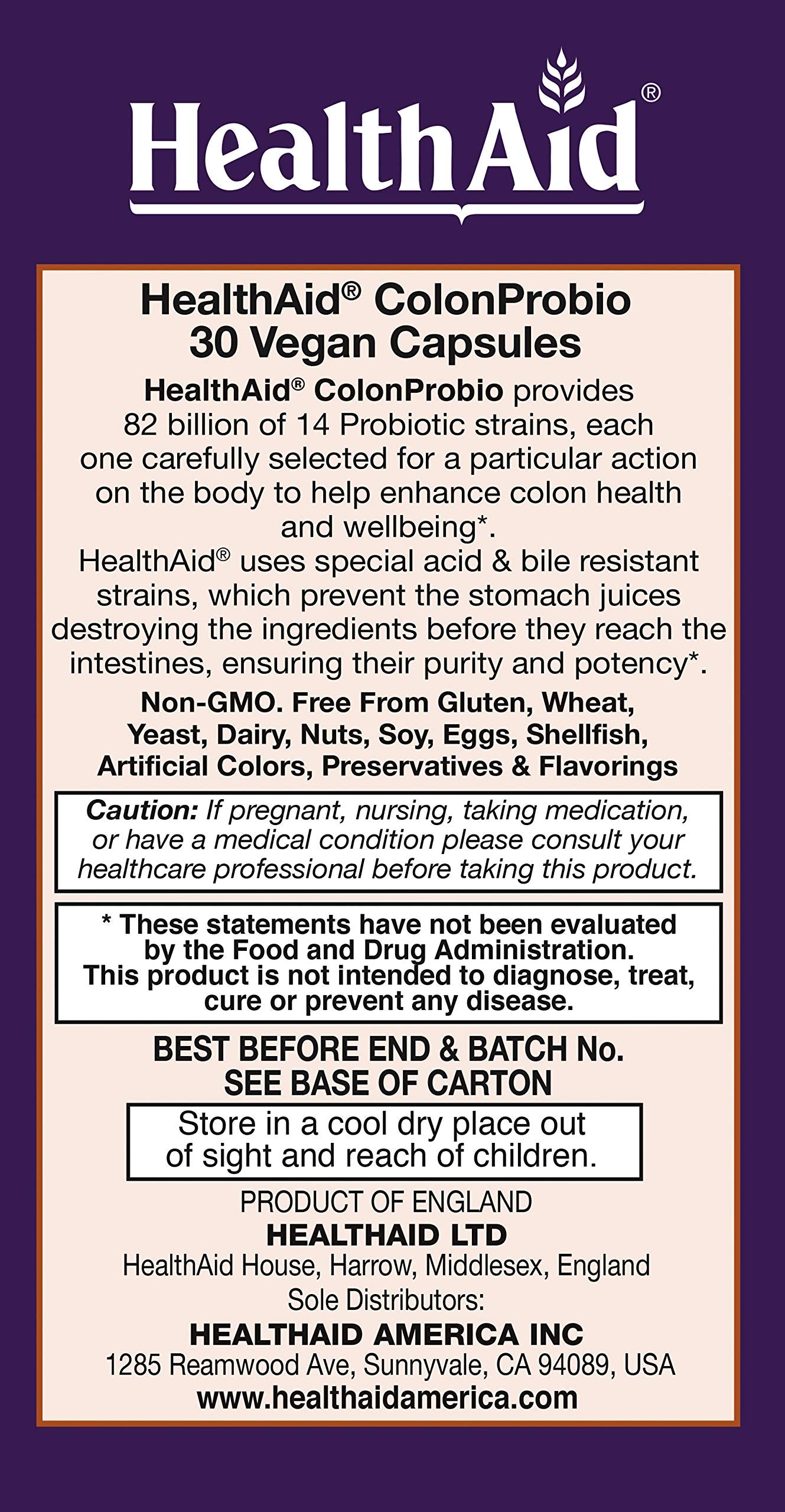 HealthAid ColonProbio capsules close-up, showcasing high-potency probiotic for daily balance.