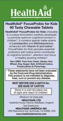 HealthAid FocusProbio Kidz chewables close-up, convenient on-the-go support for attention.