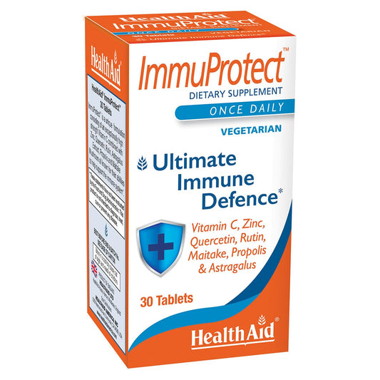 HealthAid Immuprotect bottle front highlighting daily immune support for antioxidant defense.