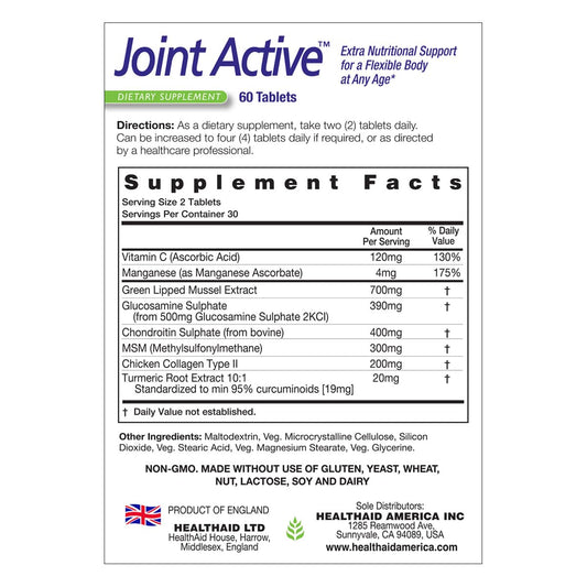 HealthAid Jointactive capsules close-up showing greens-lipped mussel blend for joint comfort