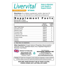 Close-up of HealthAid LiverVital tablets highlighting vegan-friendly lipotropic nutrients.
