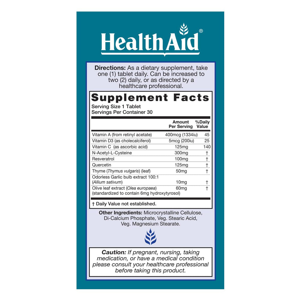 HealthAid LungForte ingredients NAC and resveratrol closeup signaling antioxidant protection