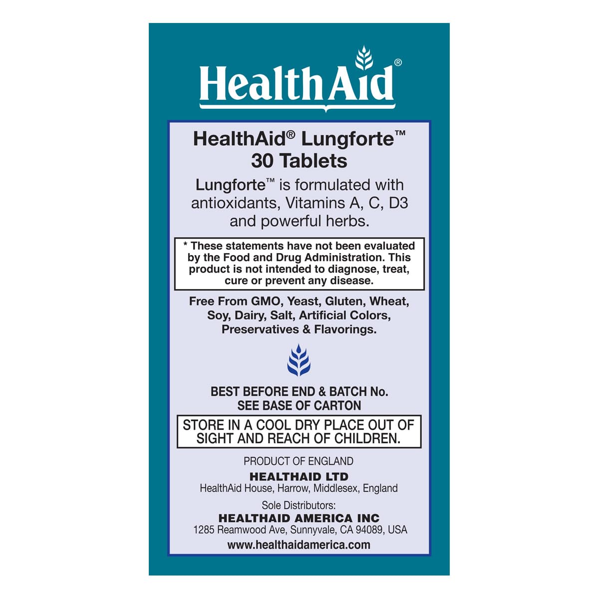 HealthAid LungForte packaging reflects English-origin quality and trusted formulation