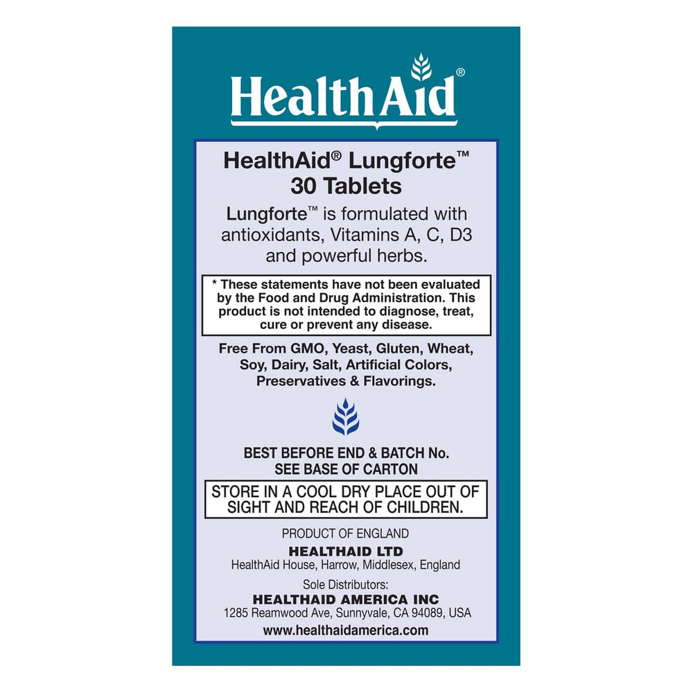 HealthAid LungForte packaging reflects English-origin quality and trusted formulation