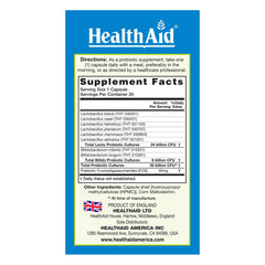 HealthAid MoodProbio bottle close-up showing probiotic capsules for daily wellness.
