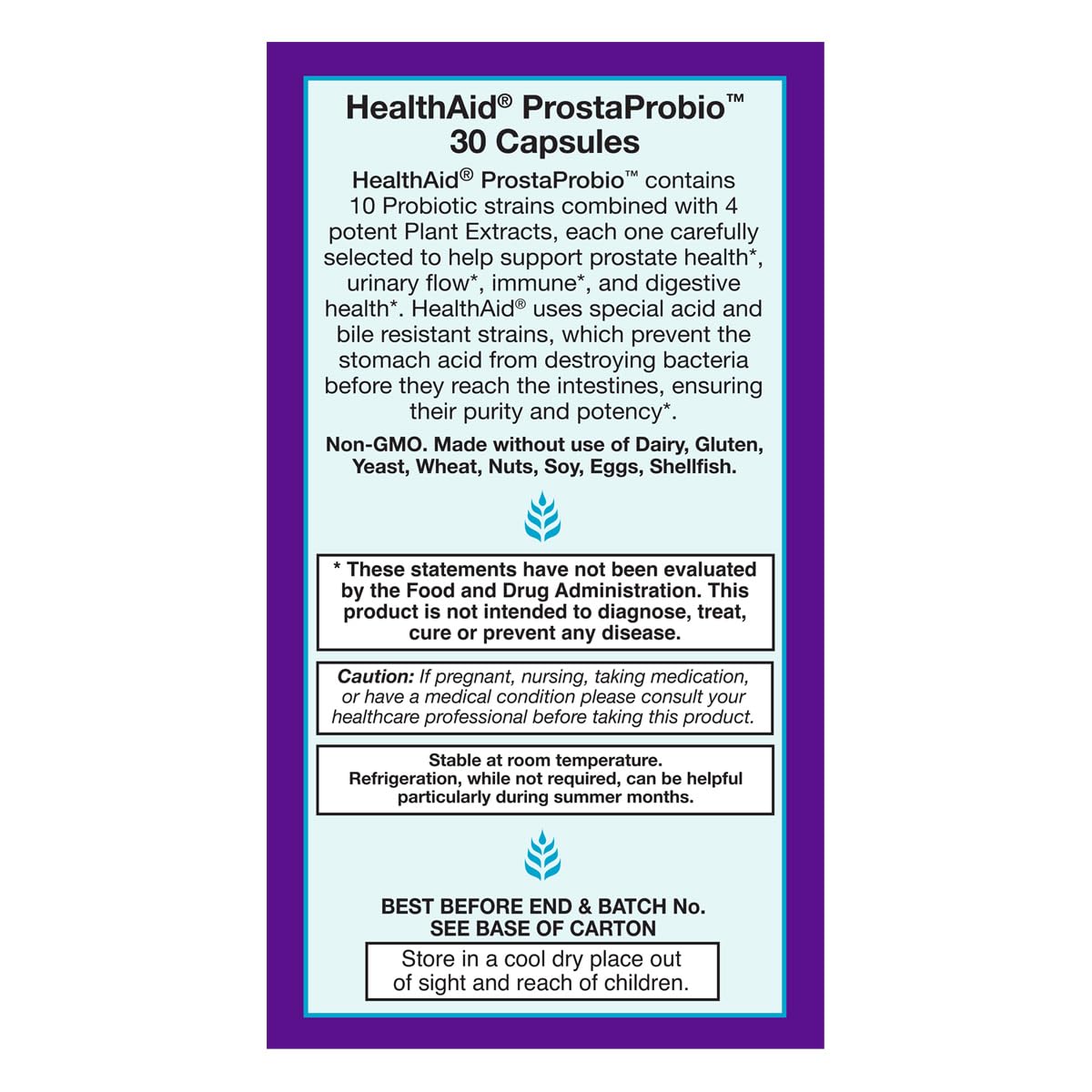 HealthAid ProstaProbio bottle label showing packaging for urinary health.