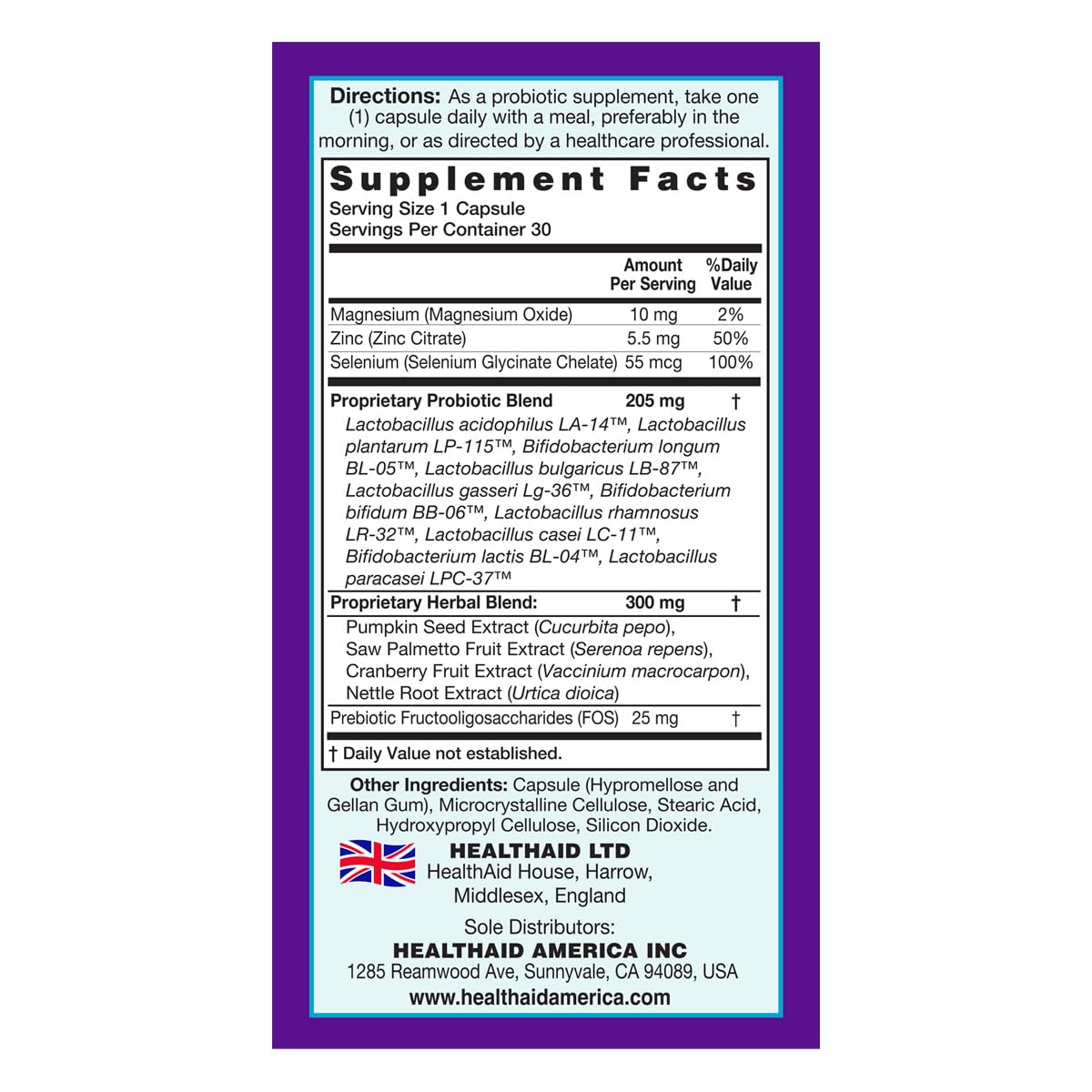 HealthAid ProstaProbio with pumpkin seed and cranberry, visualizing urinary support benefits.