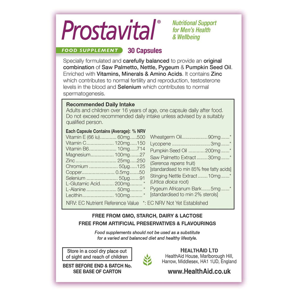 HealthAid Prostavital capsules on a neutral surface for everyday use.