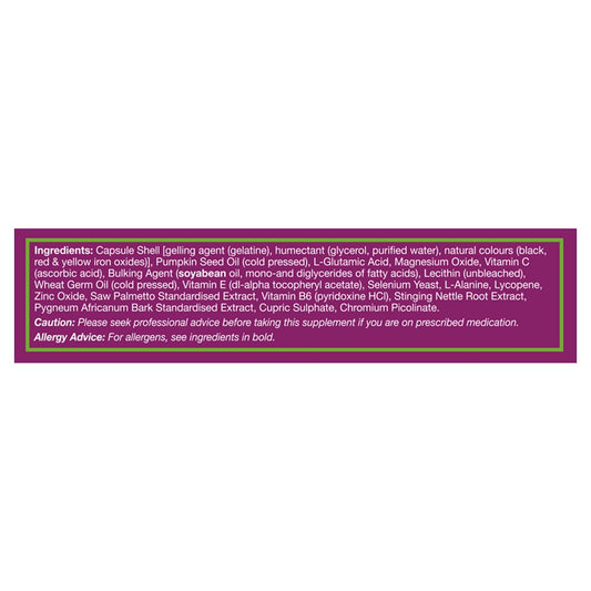 HealthAid Prostavital ingredients panel showing zinc, selenium, vitamin E, and lycopene for antioxidant support.