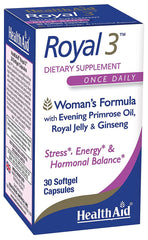 HealthAid Royal 3 bottle and capsules for convenient daily wellness support.