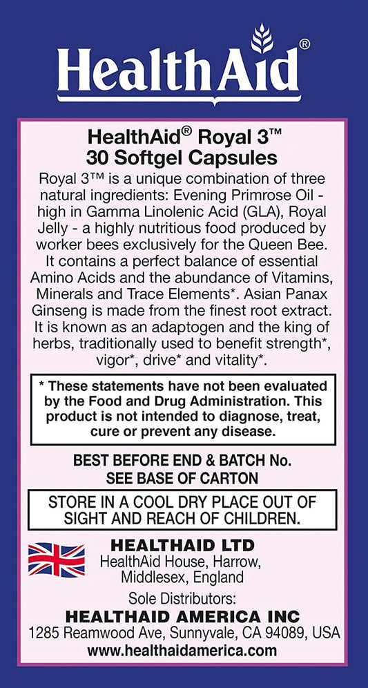 HealthAid Royal 3 evening primrose oil softgel capsules support hormonal balance.