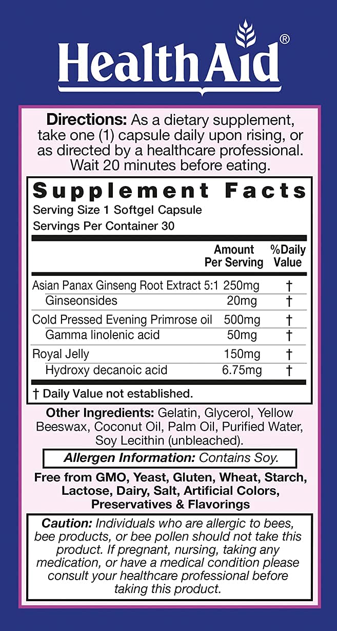 HealthAid Royal 3 royal jelly and ginseng combination for energy and vitality.