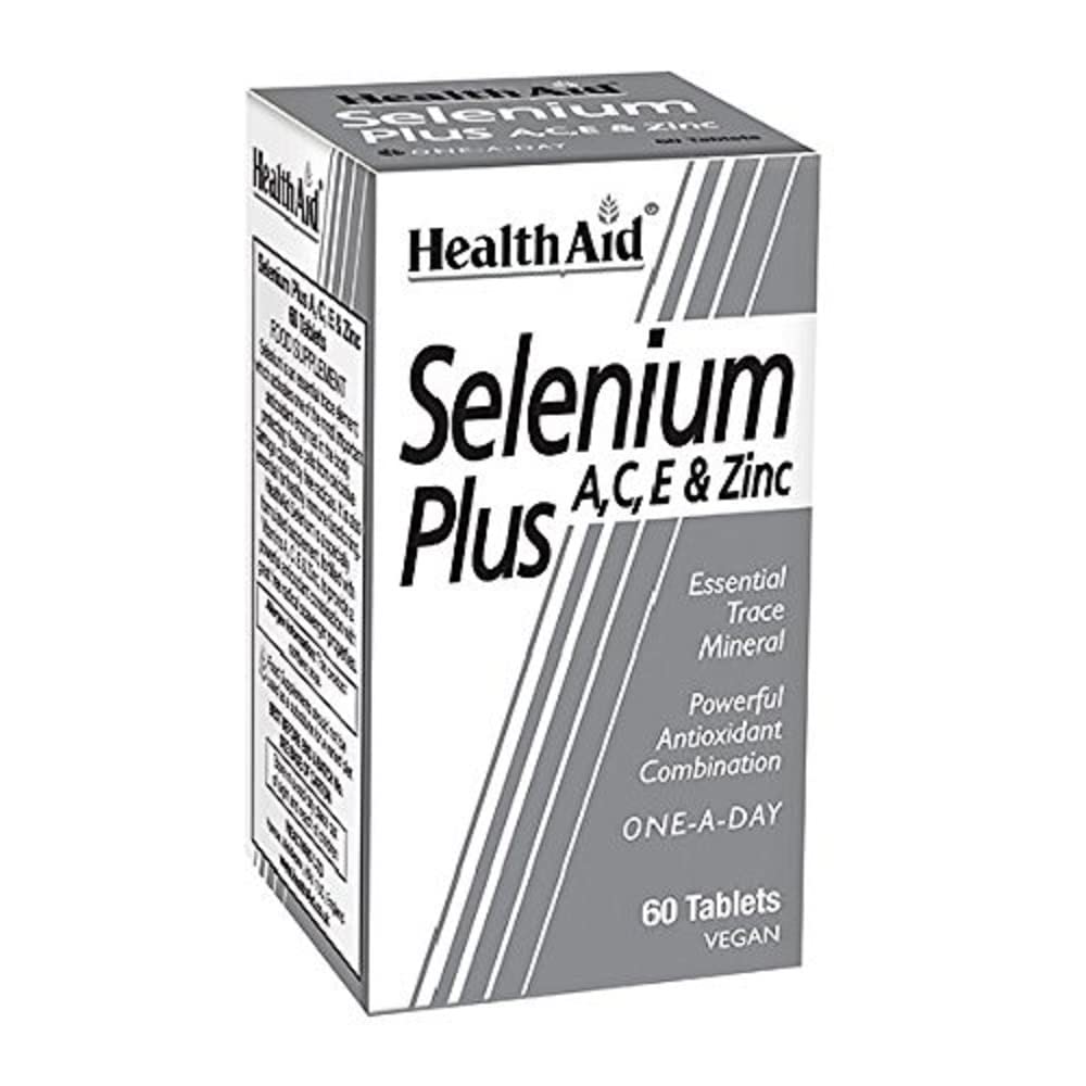 HealthAid Selenium Plus bottle shot highlighting immune support and nutrients.
