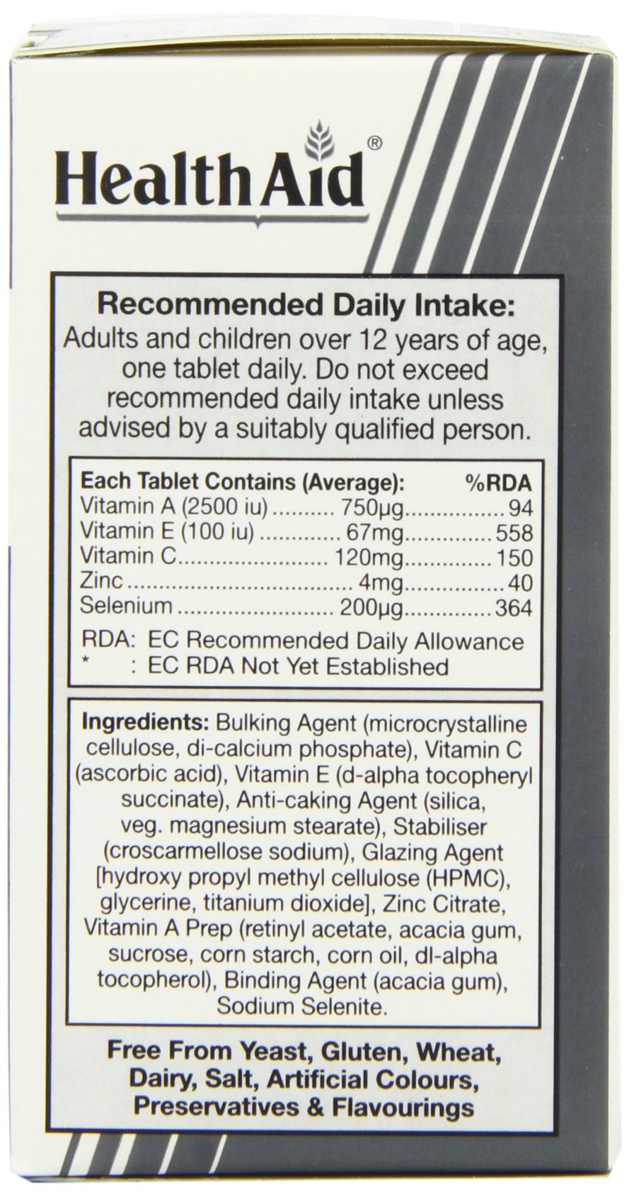 HealthAid Selenium Plus tablet close-up showing compact capsules for daily use.