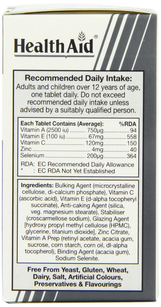 HealthAid Selenium Plus tablet close-up showing compact capsules for daily use.