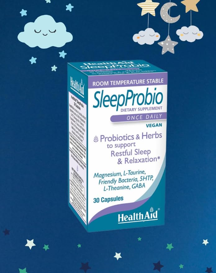 HealthAid SleepProbio capsules being poured for convenient daily use.