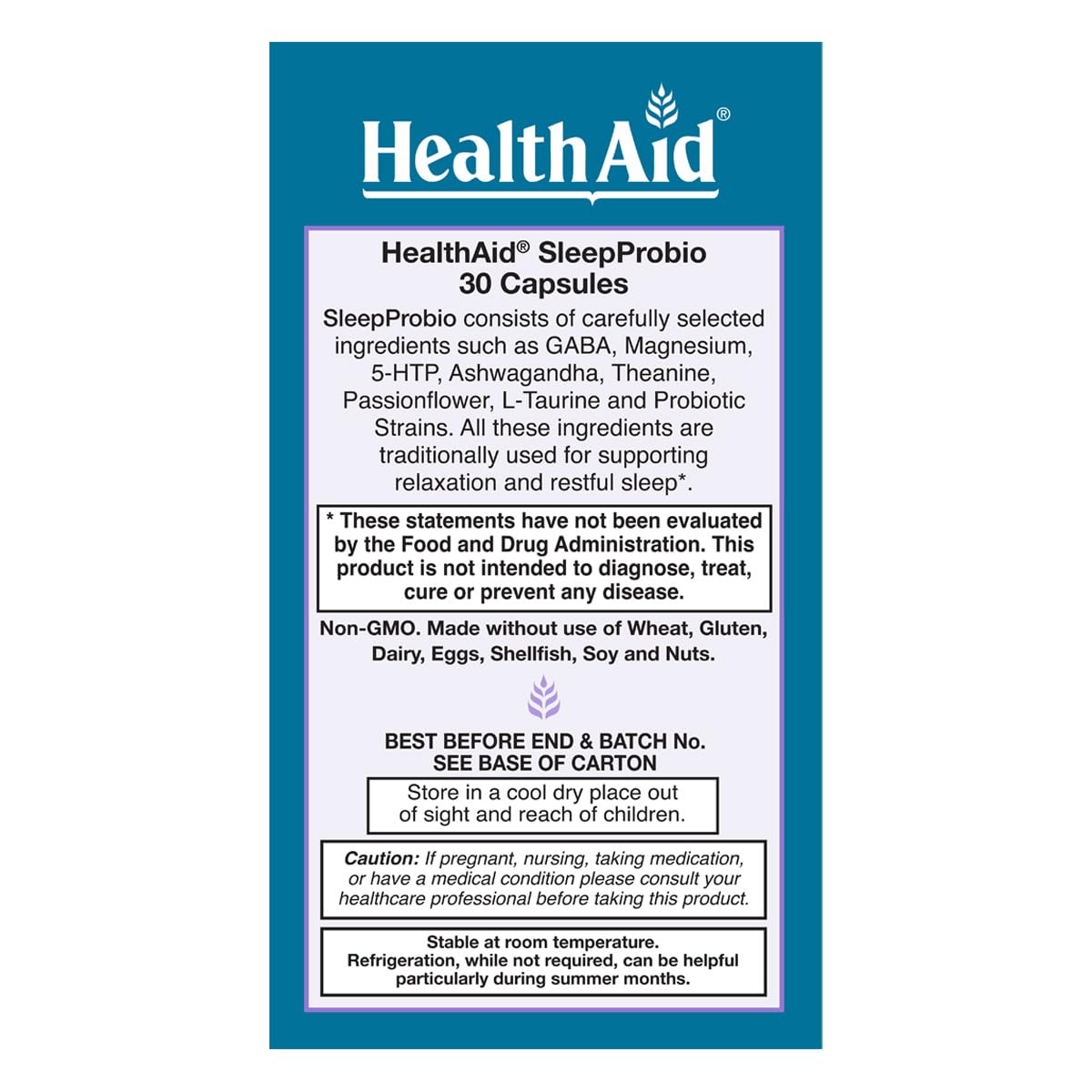 HealthAid SleepProbio packaging front for rest and calm evenings.