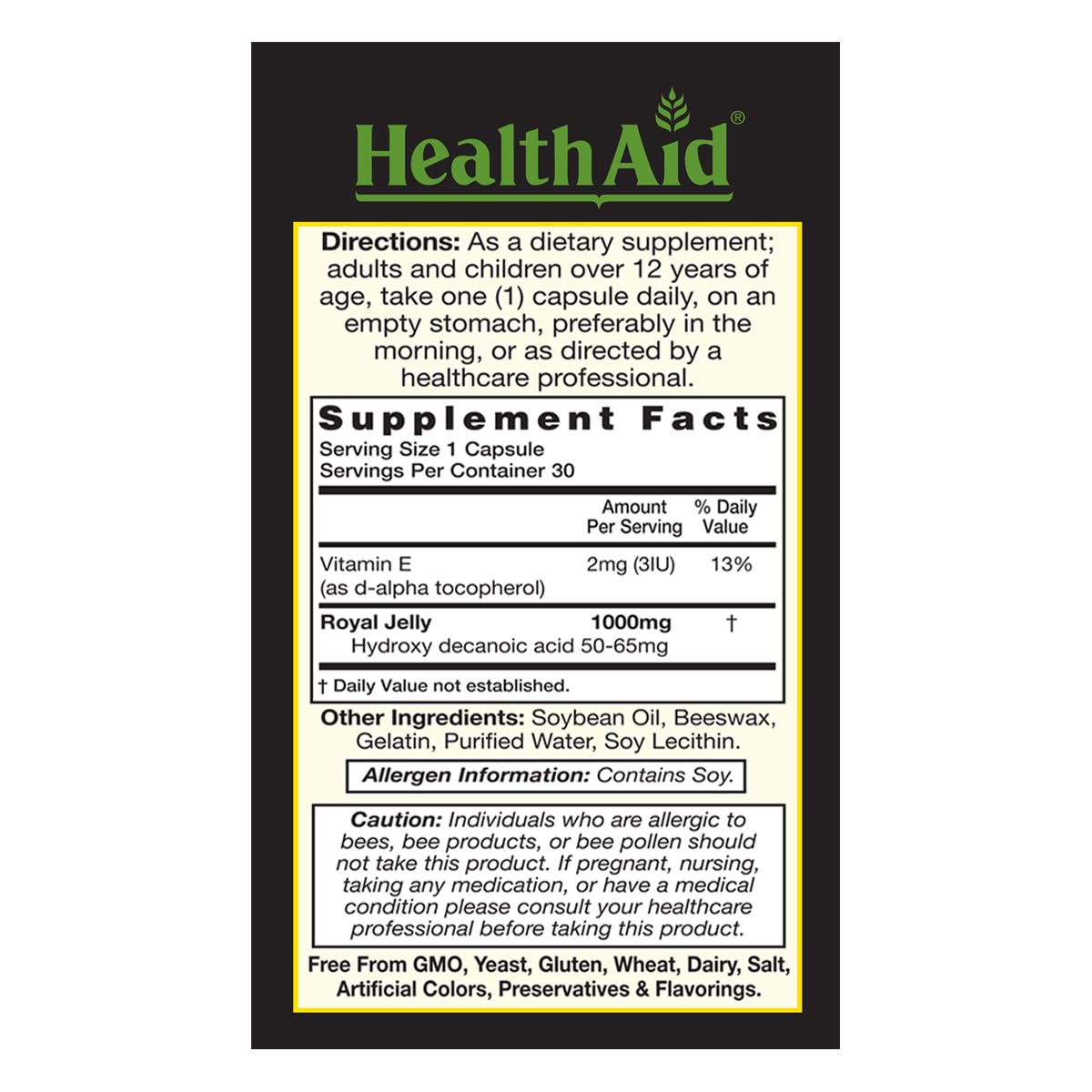 HealthAid Tang Royal Jelly 1000mg softgel capsules close-up showing nutrient-rich formula.