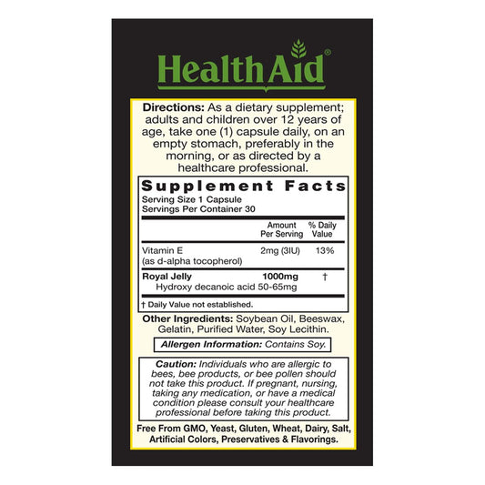 HealthAid Tang Royal Jelly 1000mg softgel capsules close-up showing nutrient-rich formula.