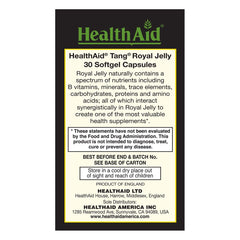 HealthAid Tang Royal Jelly 1000mg label highlights England origin and ingredients.