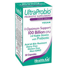 HealthAid UltraProbio 100Billion capsule: high potency probiotic formula for daily use.