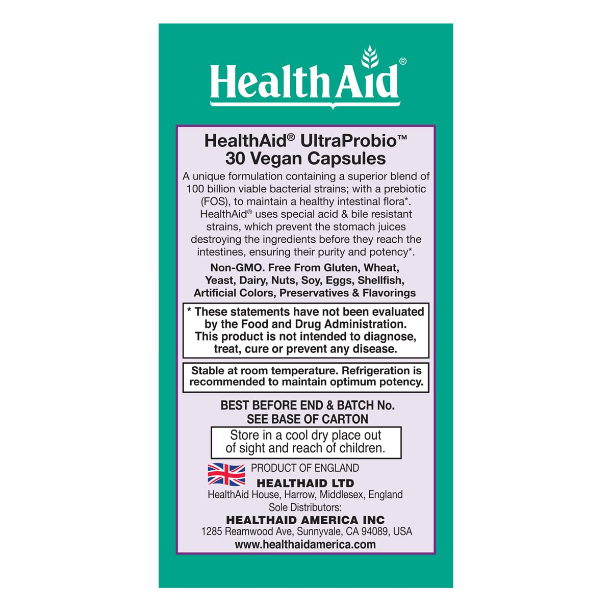 HealthAid UltraProbio acid-bile-resistant capsule: survives stomach acids for delivery.