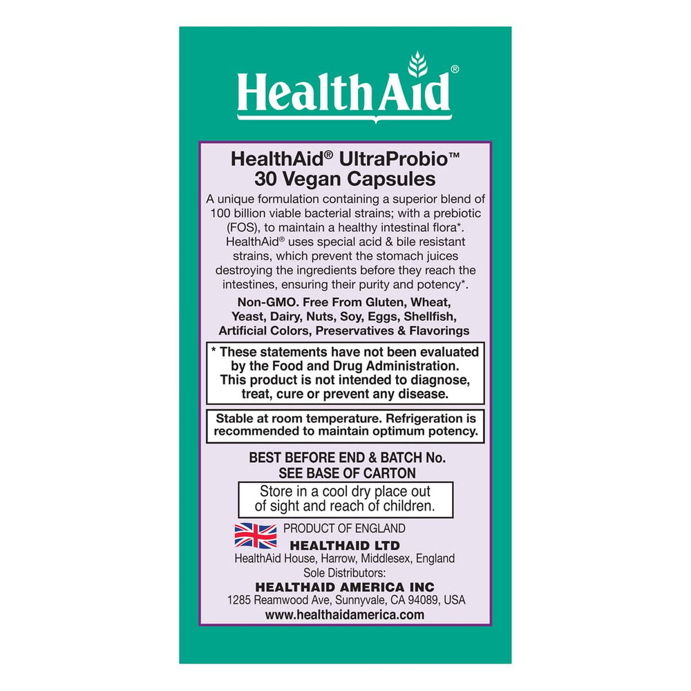 HealthAid UltraProbio acid-bile-resistant capsule: survives stomach acids for delivery.