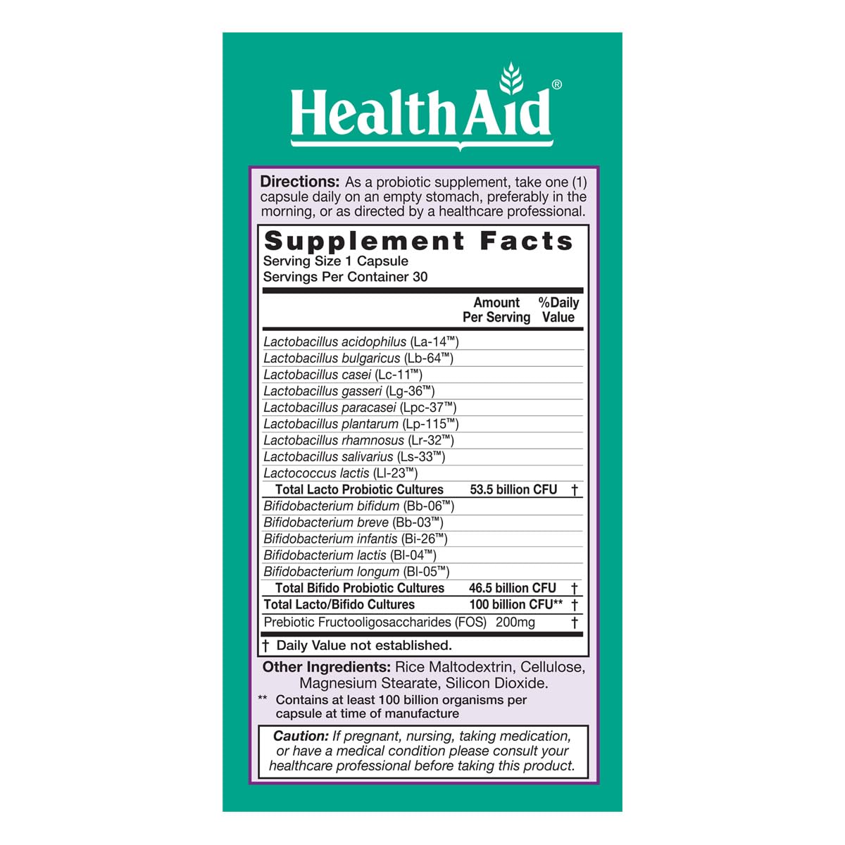 HealthAid UltraProbio viable strains 14 types illustrated for gut diversity.