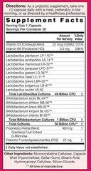 HealthAid UriProbio bottle back label with cranberry and D-Mannose.