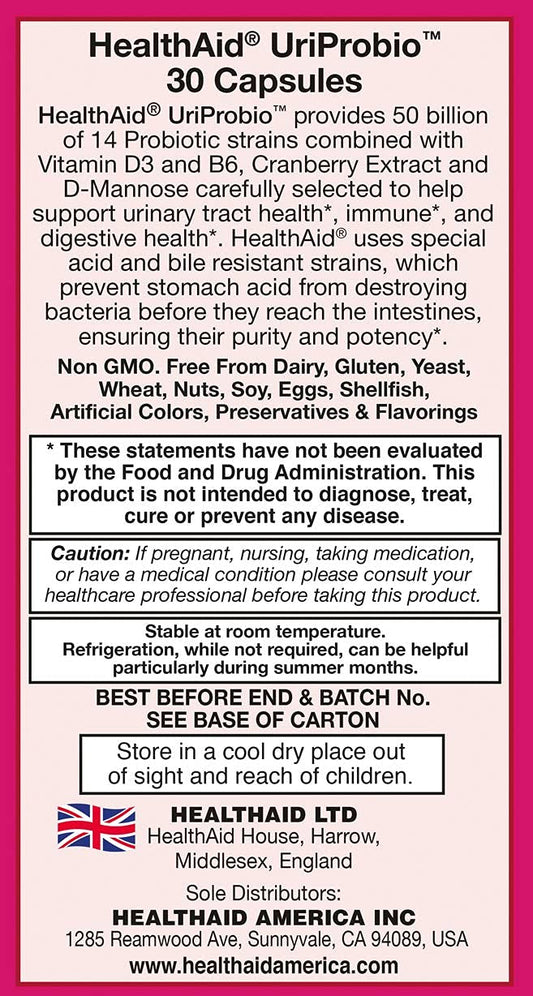 UriProbio capsules close-up highlighting acid and bile resistant delivery.