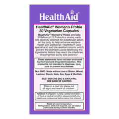 HealthAid Women's Probiotic bottle image showing easy daily use and portability.