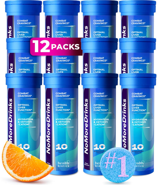 Healthbiotics NoMoreDrinks bottle front for cravings support.