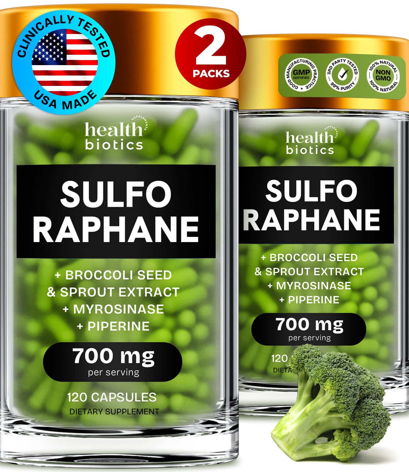 Healthbiotics sulforaphane bottle front for detox support.