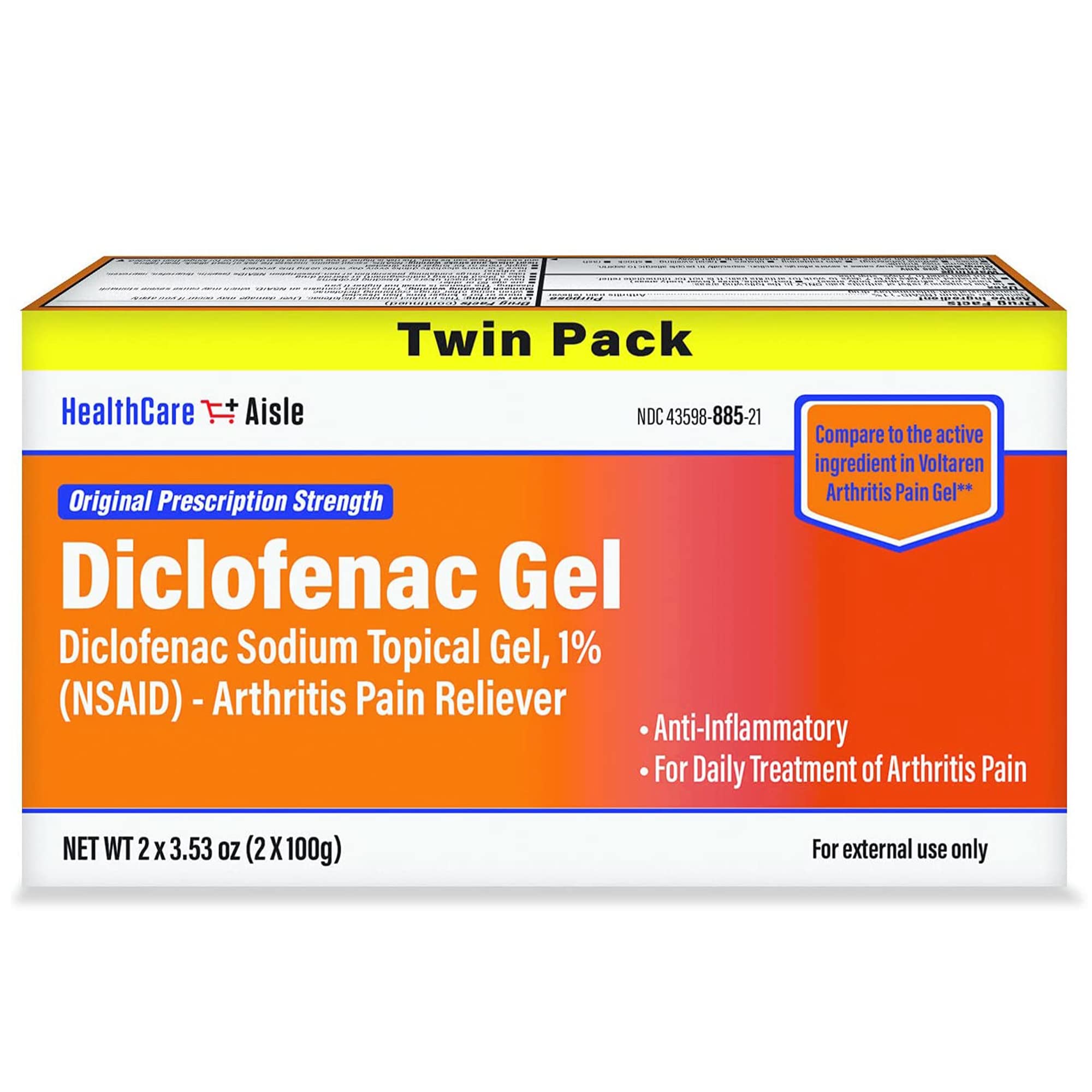HealthCareAisle Diclofenac Gel twin-pack packaging for convenient arthritis relief