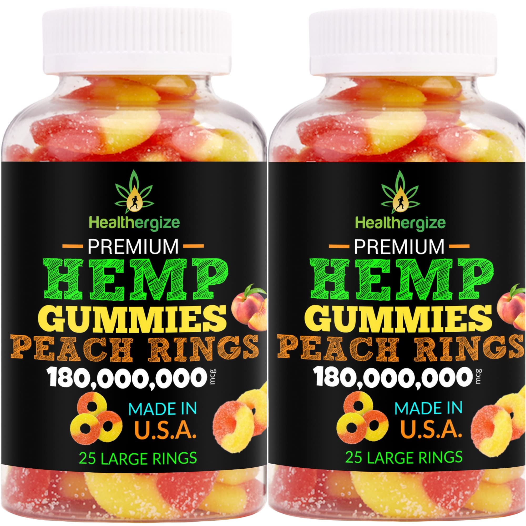 Healthergize 2Pack hemp gummies peach bottle ready for nightly relaxation.