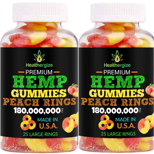 Healthergize 2Pack hemp gummies peach bottle ready for nightly relaxation.