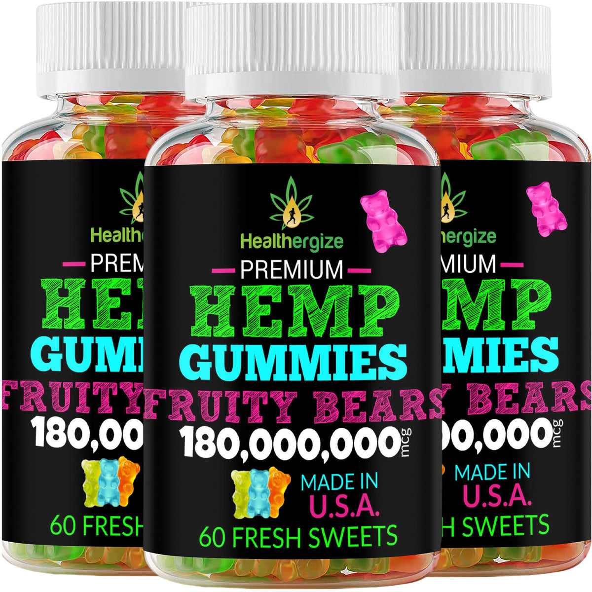 Healthergize 3-Pack Hemp Gummies pack for convenient nightly use.