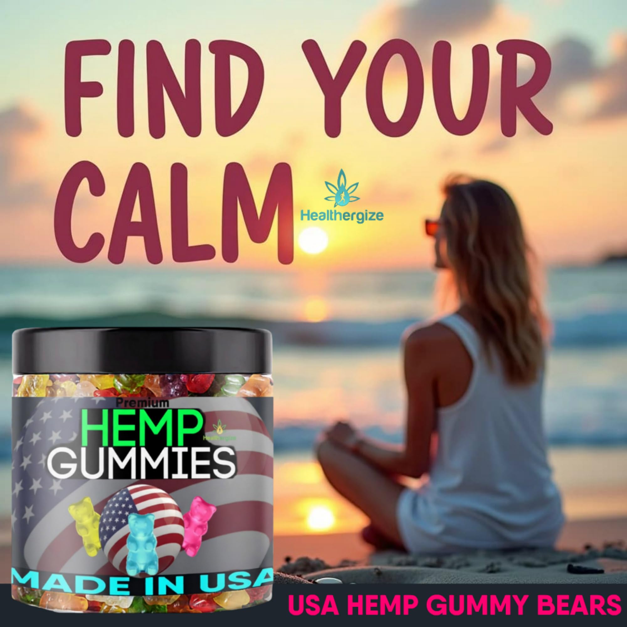 Healthergize hemp gummies 96 bears bottle highlights generous servings