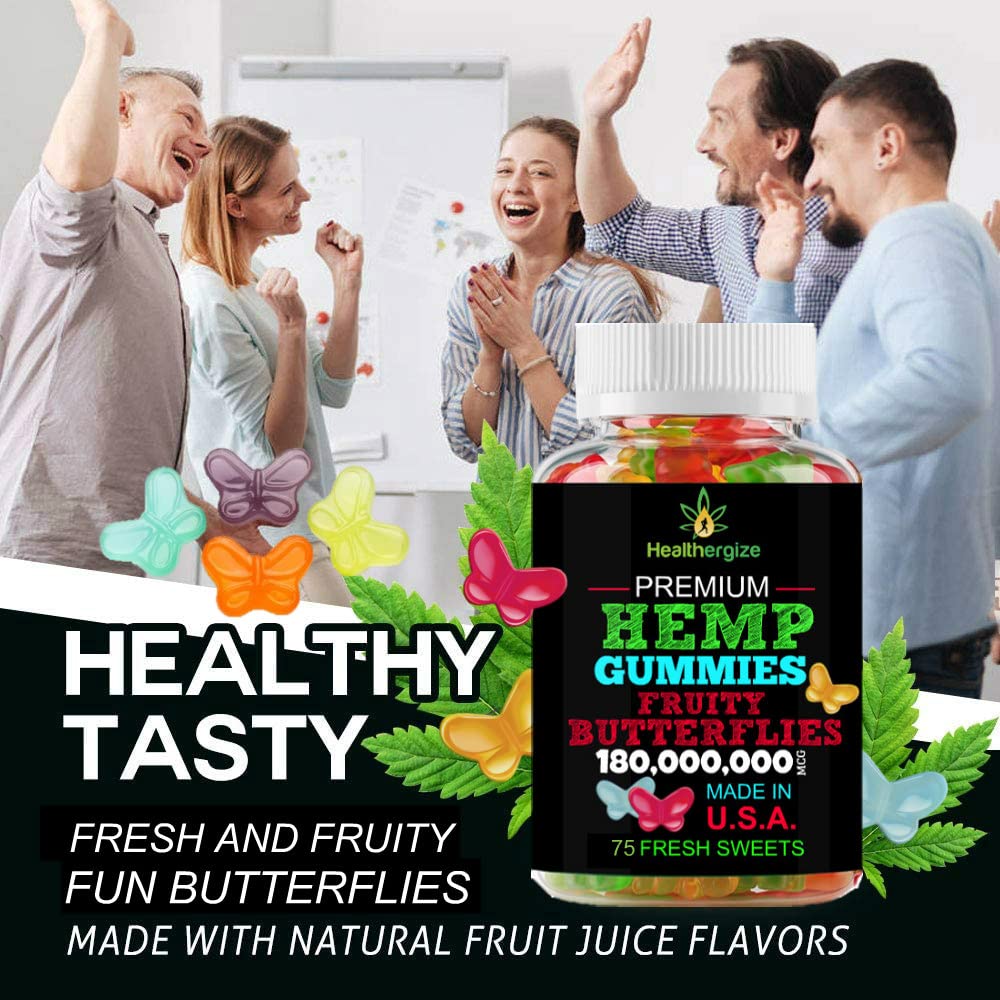 Pouring Healthergize hemp gummies from bottle for quick use.