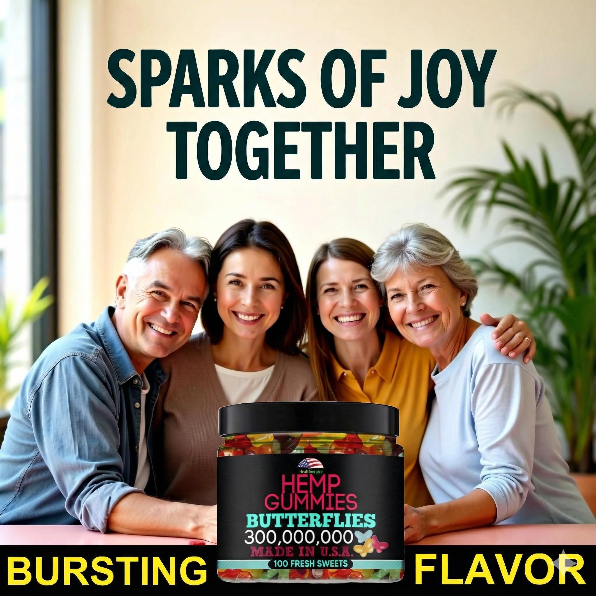 Healthergize hemp gummies butterfly packaging shows fresh, USA-made quality.