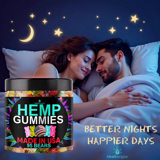 Healthergize gummies closeup with fruity flavors for easy evening routine
