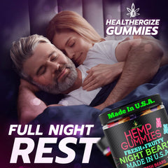 Healthergize Hemp Gummies night routine scene emphasizes non habit forming calm.